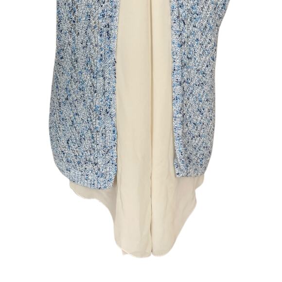 Lucky Brand Blue White Open Knit Scoop Neck Boho Knit Sweater Shirt Size Medium - Picture 10 of 16